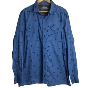 Croft & Barrow Quick Dry Shirt Mens Medium Blue Fish Print Button Front